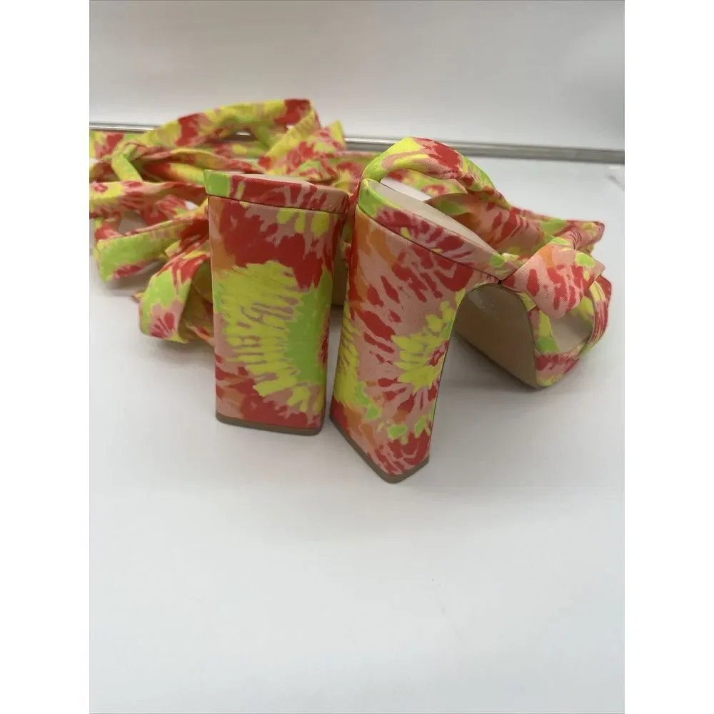 DREAM‎ PAIRS Women Heel Pump Sandals Leg Wrap Up Yellow Green Pink Tie-dye 8.5